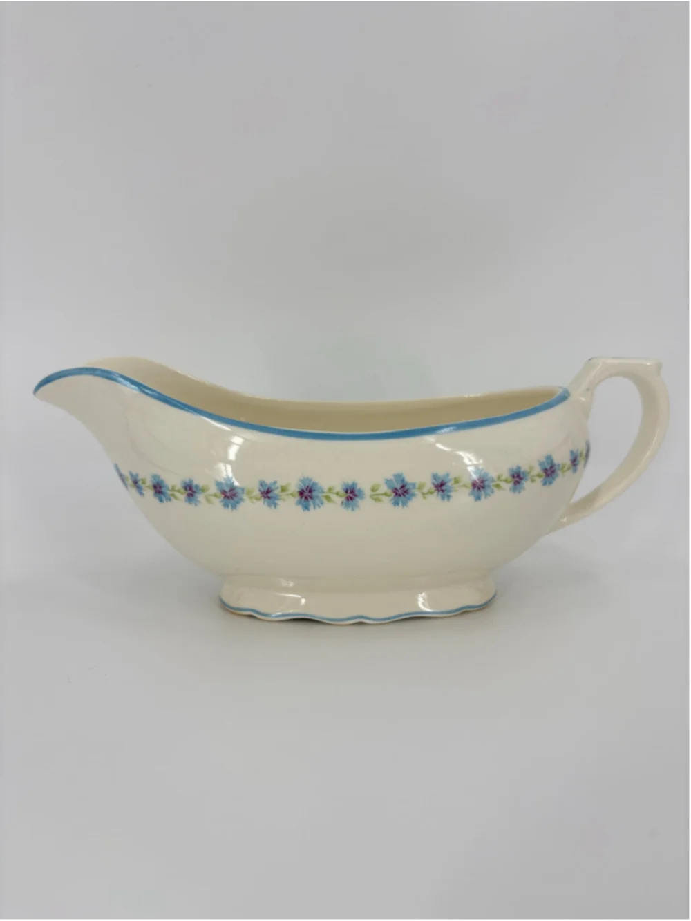VTG Cottagecore Bonnie Blue Canonsburg Pottery Gravy Boat Whimsy Floral Grandma